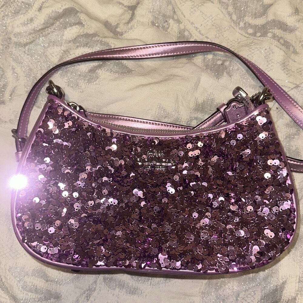 NWT Coach Teri Bag Purple Sequin w/ Silver Hardware - Picture 4 of 8